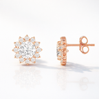Timeless Round Cut Diamond Stud Earrings With A Halo Of Smaller Diamonds
