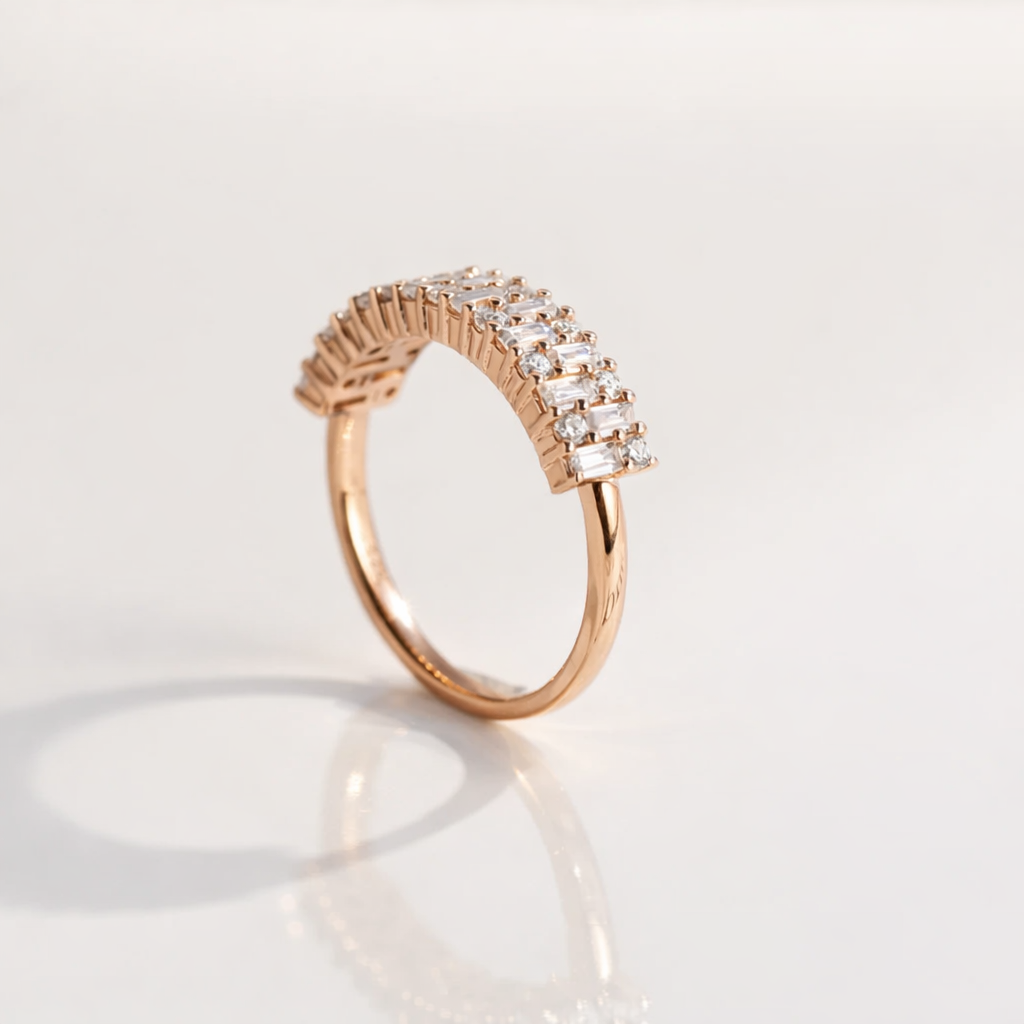 Round And Baguette Cut Half Eternity Wedding Band For Women
