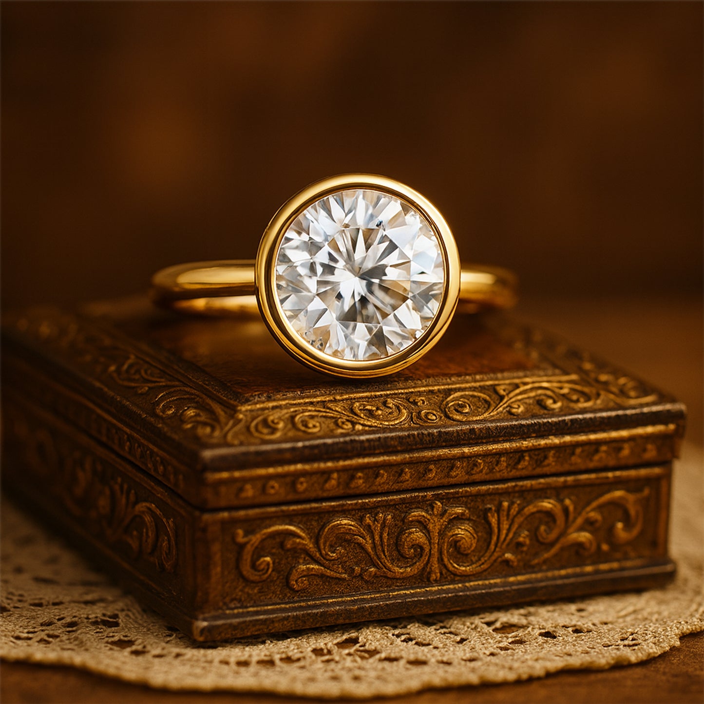 Lab-Grown Diamond Bezel Ring in 14K Gold – Ethical Luxury Engagement Jewelry Worldwide Shipping
