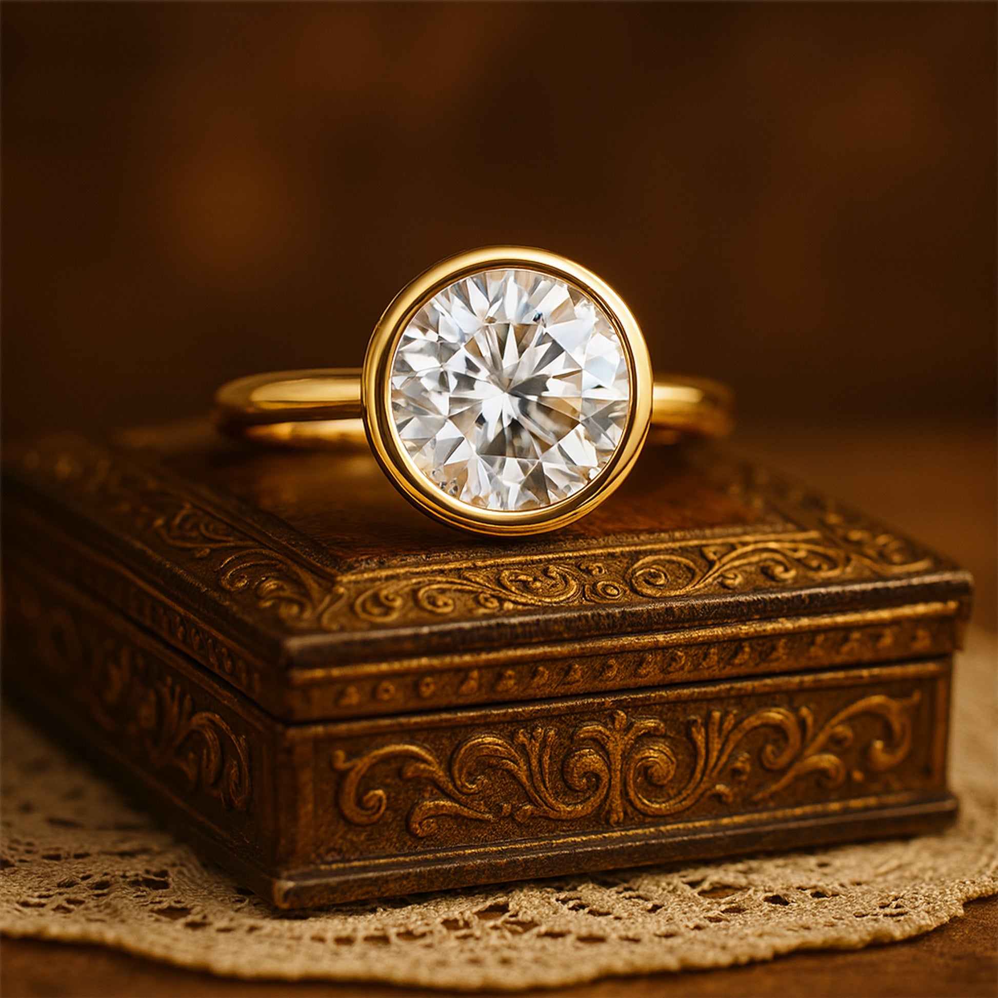 Lab-Grown Diamond Bezel Ring in 14K Gold – Ethical Luxury Engagement Jewelry Worldwide Shipping
