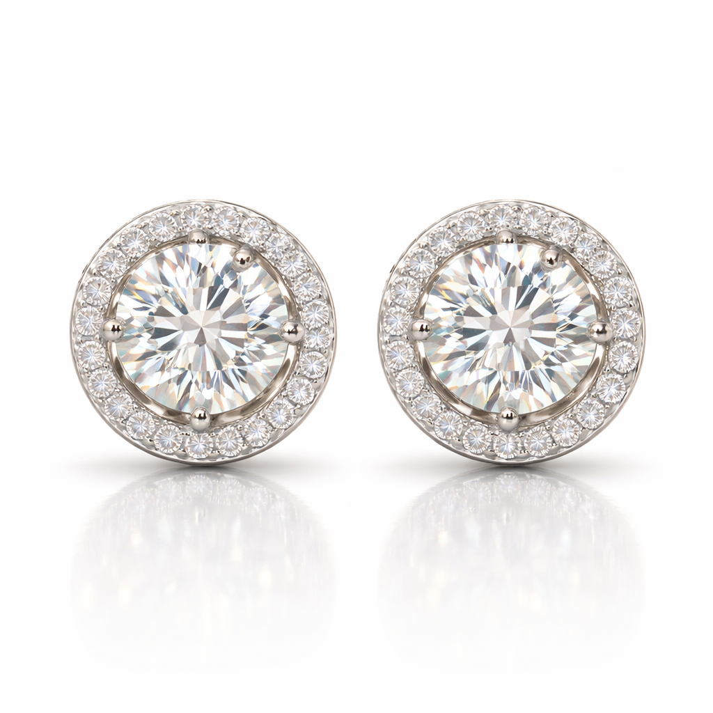 Round Brilliant Diamond Halo Earrings 2 Ct
