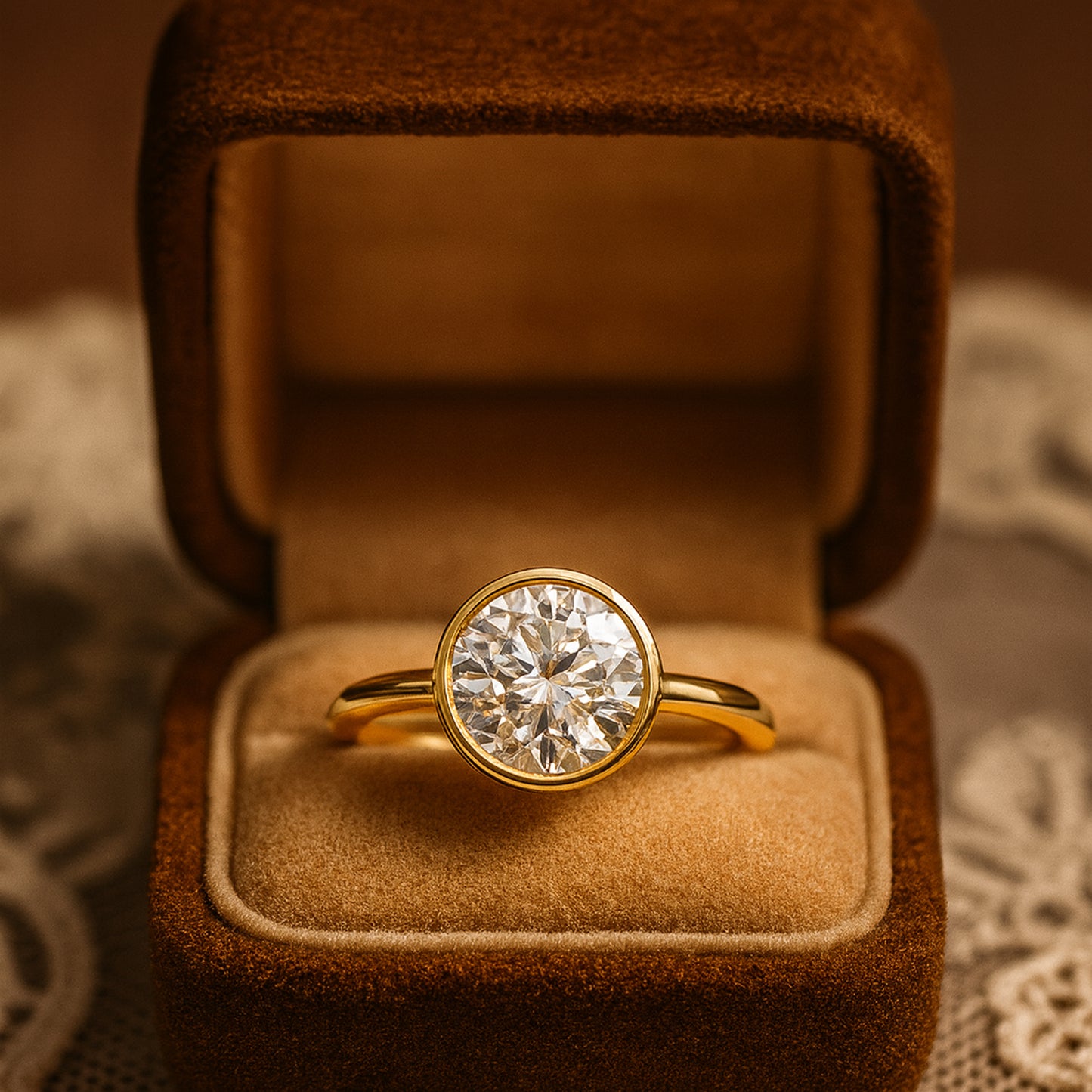 Modern Bezel Set Diamond Ring in 14K Gold – Sleek Solitaire Engagement Design
