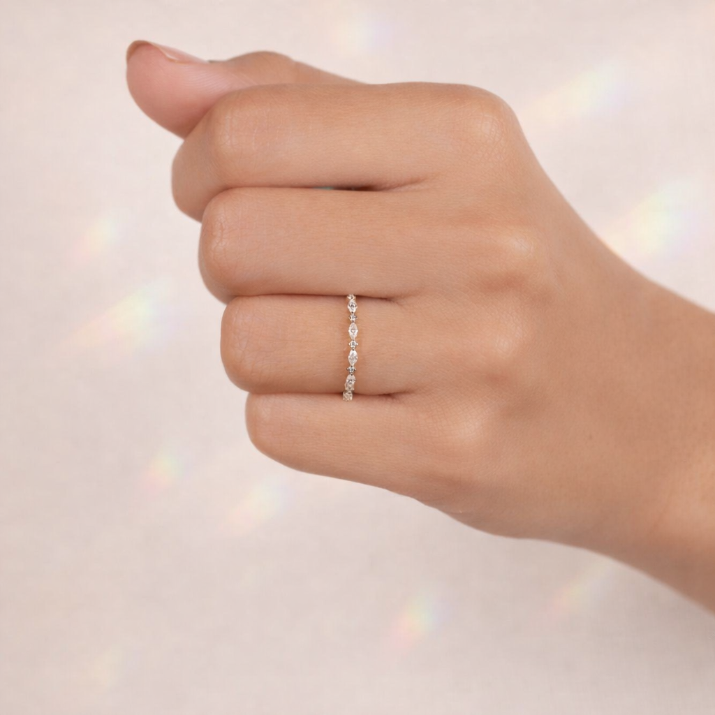 Marquise Cut Moissanite Band Round Cut Moissanite Band Half Eternity Wedding Band.
