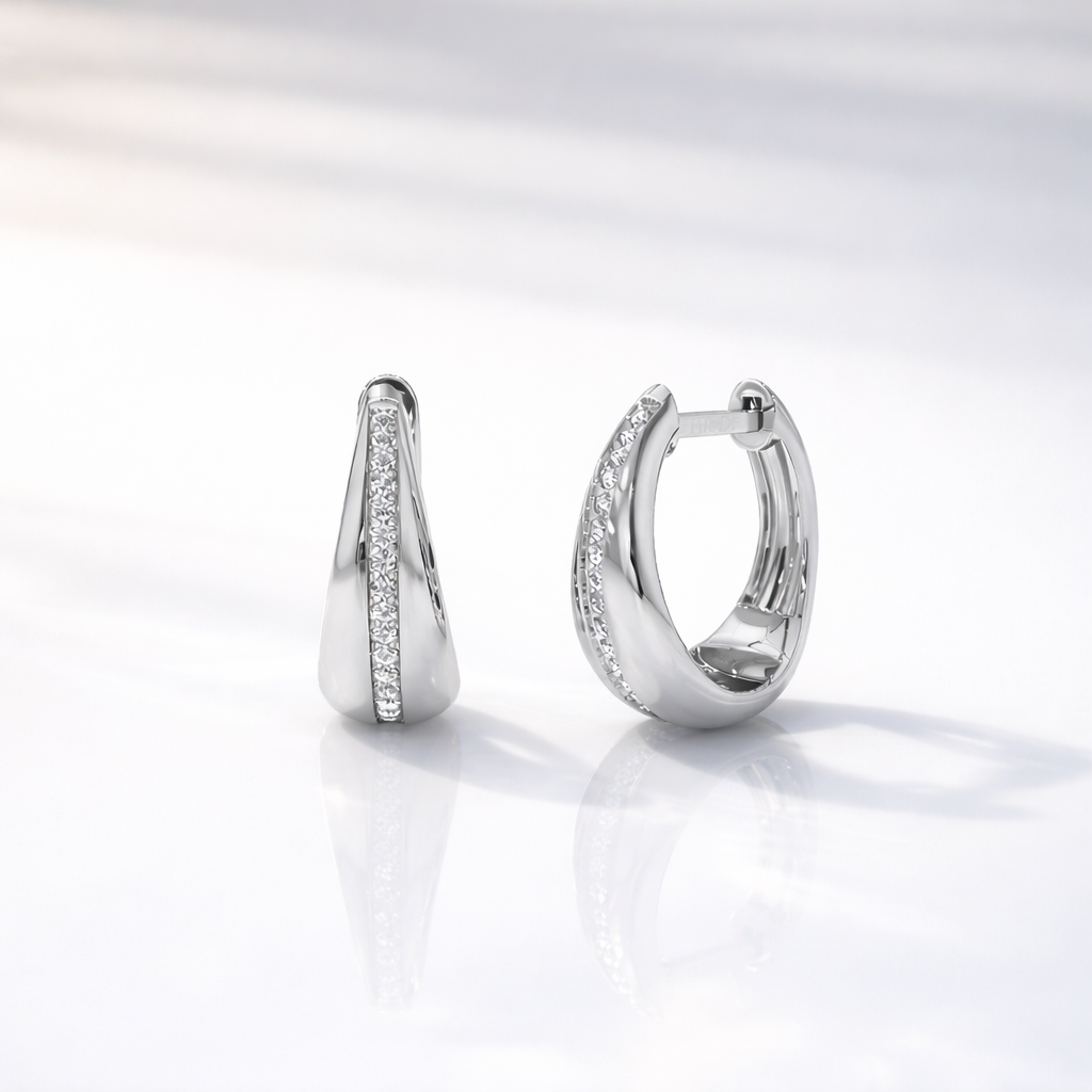 Hoop Teardrop Earrings Pave Set Round Cut Diamond
