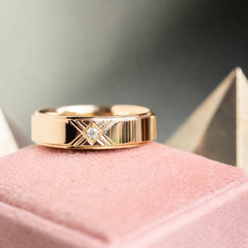 Mens Diamond Ring Criss Cross Wedding Mens Wedding Band White Diamond Accent.
