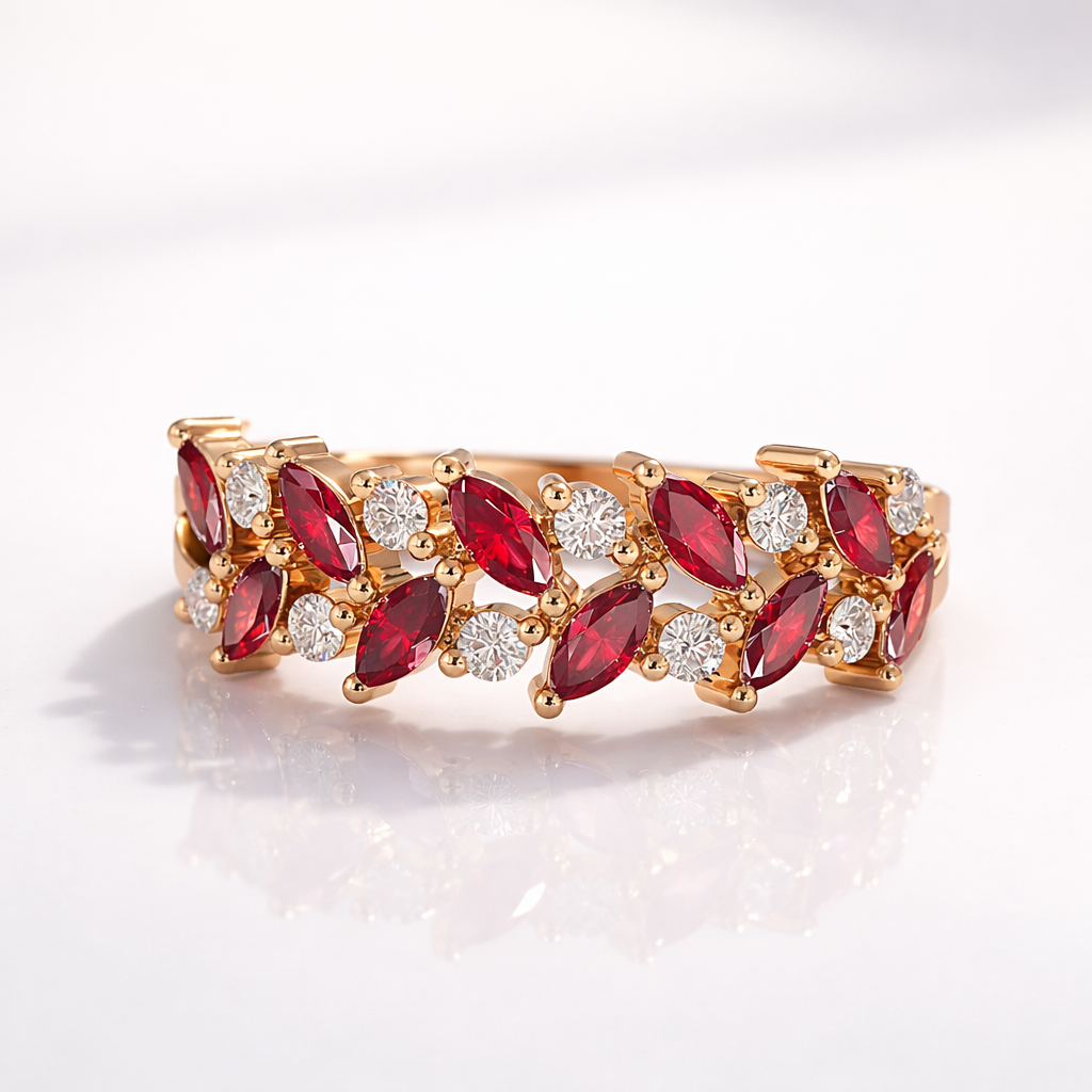Vintage Style Ruby And Diamond Band
