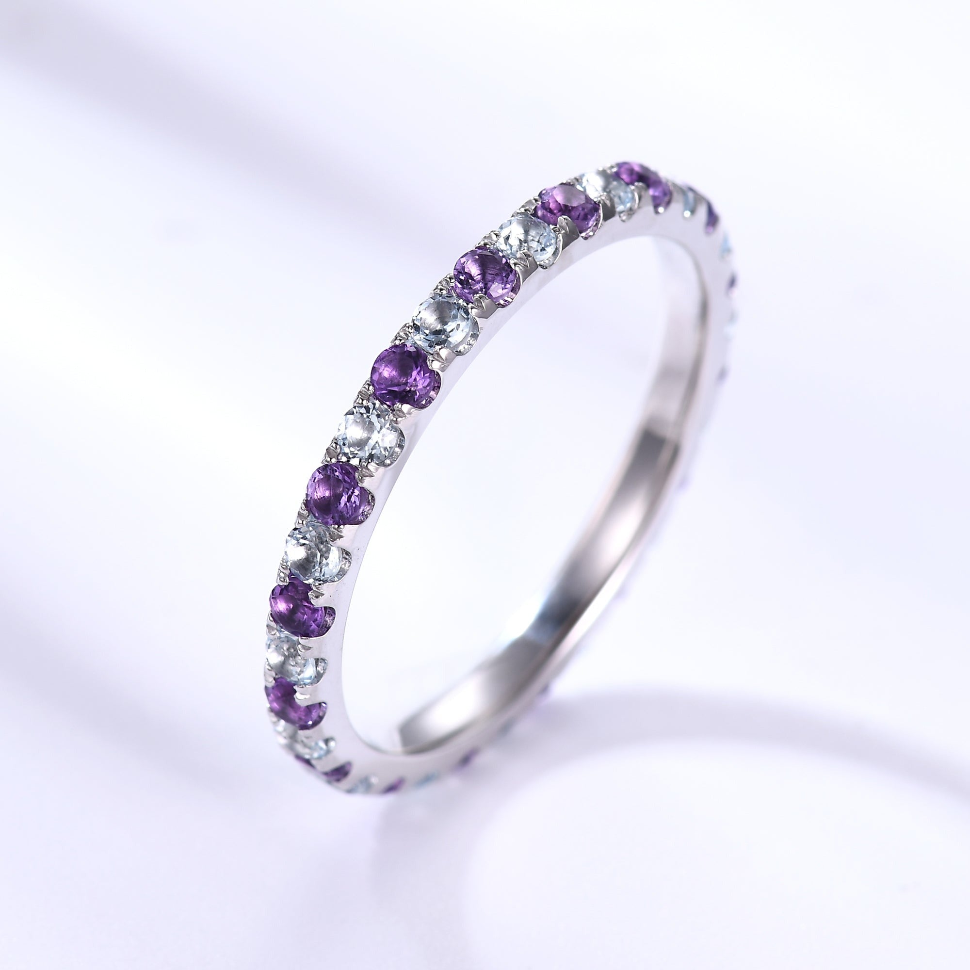 Amethyst And Diamond Wedding Band Eternity Wedding Band White Gold Prong Setting.
