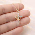 Elegant Cross And Crown Pendant With Round Cut Diamond Or Moissanite By Diiro Pendants