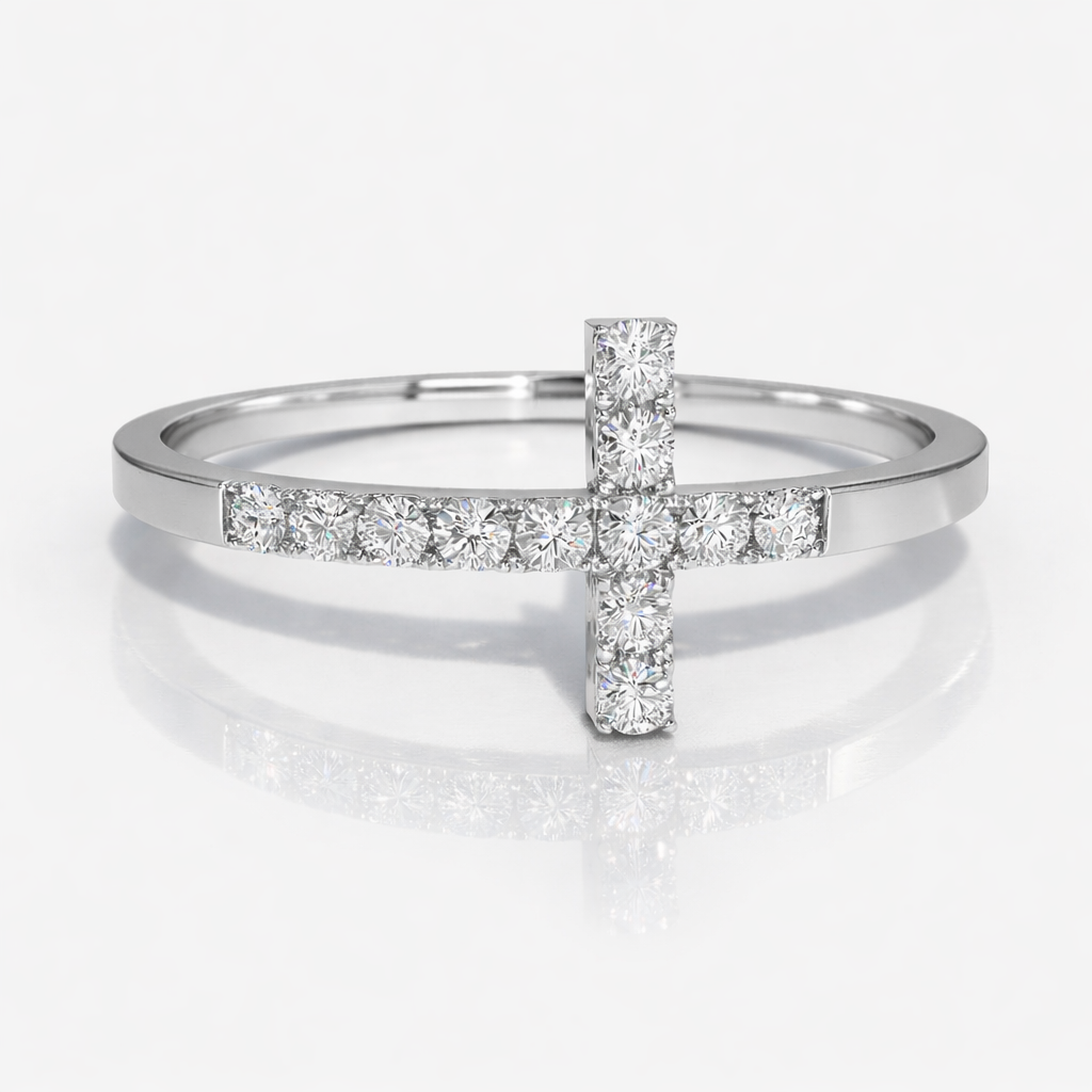 Elegant Cross Wedding Band With Round Cut Diamonds
