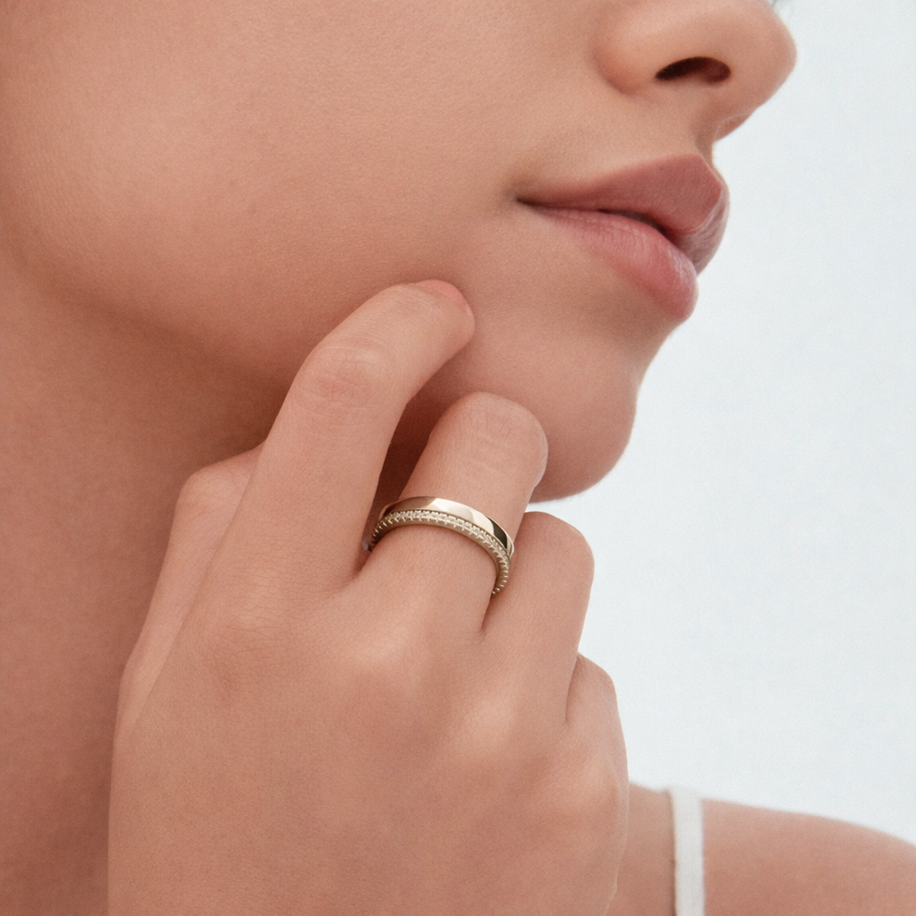 Double Wedding Band Eternity Wedding Band Minimalist White Gold Stack Ring Set.
