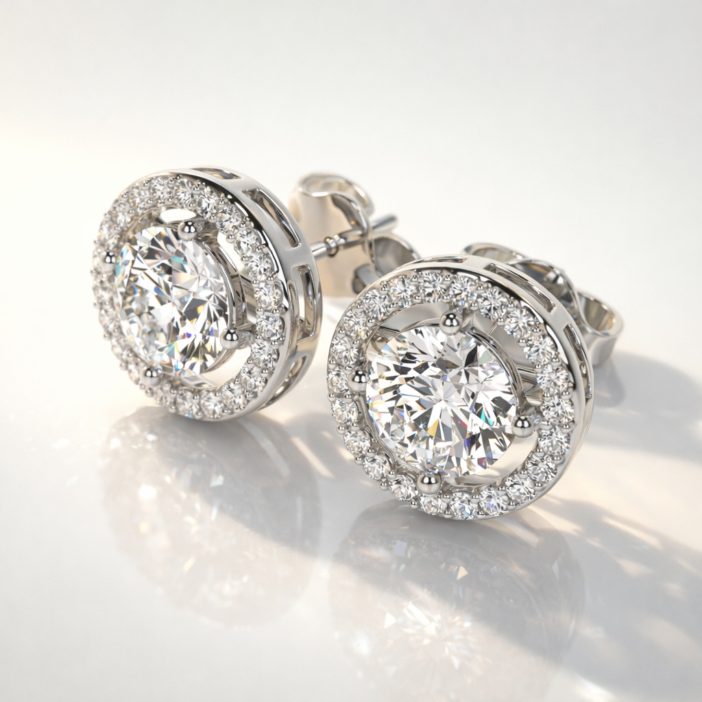 Lab Grown Round Diamond Halo Earrings
