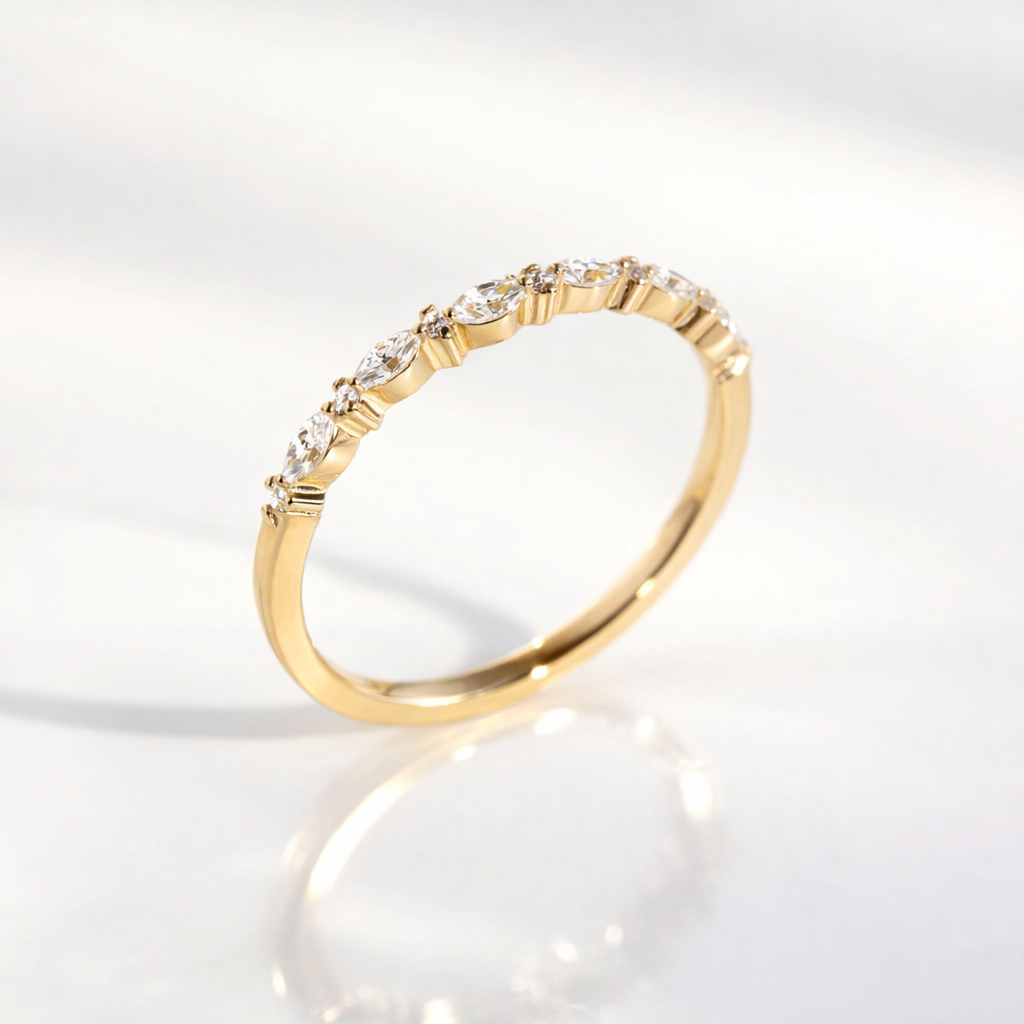 Marquise Cut Moissanite Band Round Cut Moissanite Band Half Eternity Wedding Band.
