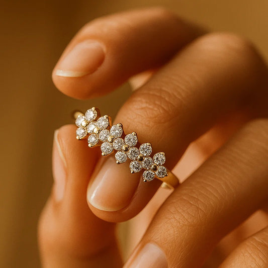 Minimalist Floral Band Ring Round Cut Tiny Everyday Wear Engagement Rings
