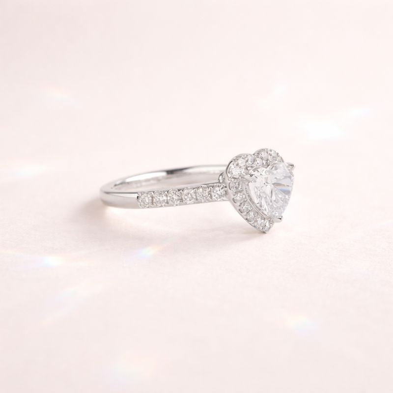 Pave Diamond Ring Band With Round Halo Diamond Setting
