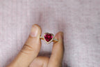 Lab Grown Diamond Ring Heart Cut Engagement Ring Round Cut Side Stone.