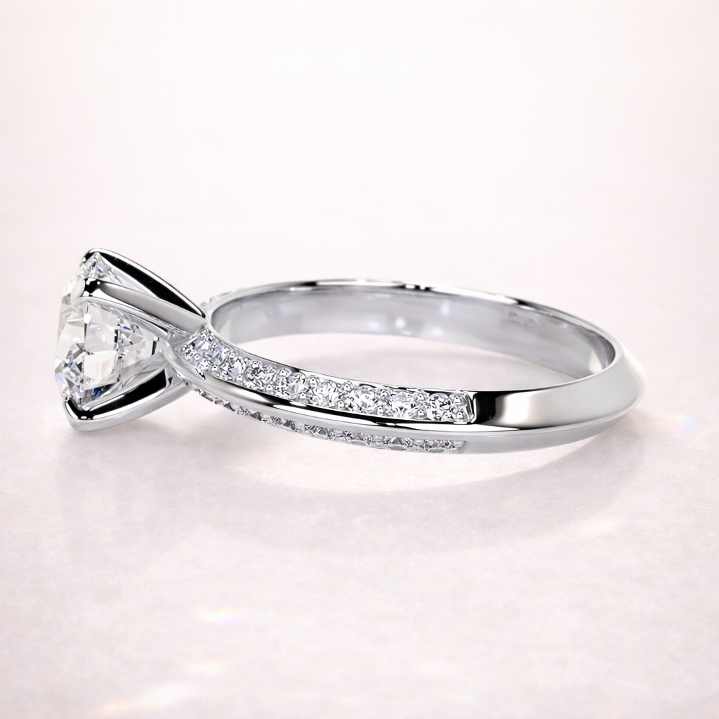 Round Diamond Knife Edge Pave Engagement Ring
