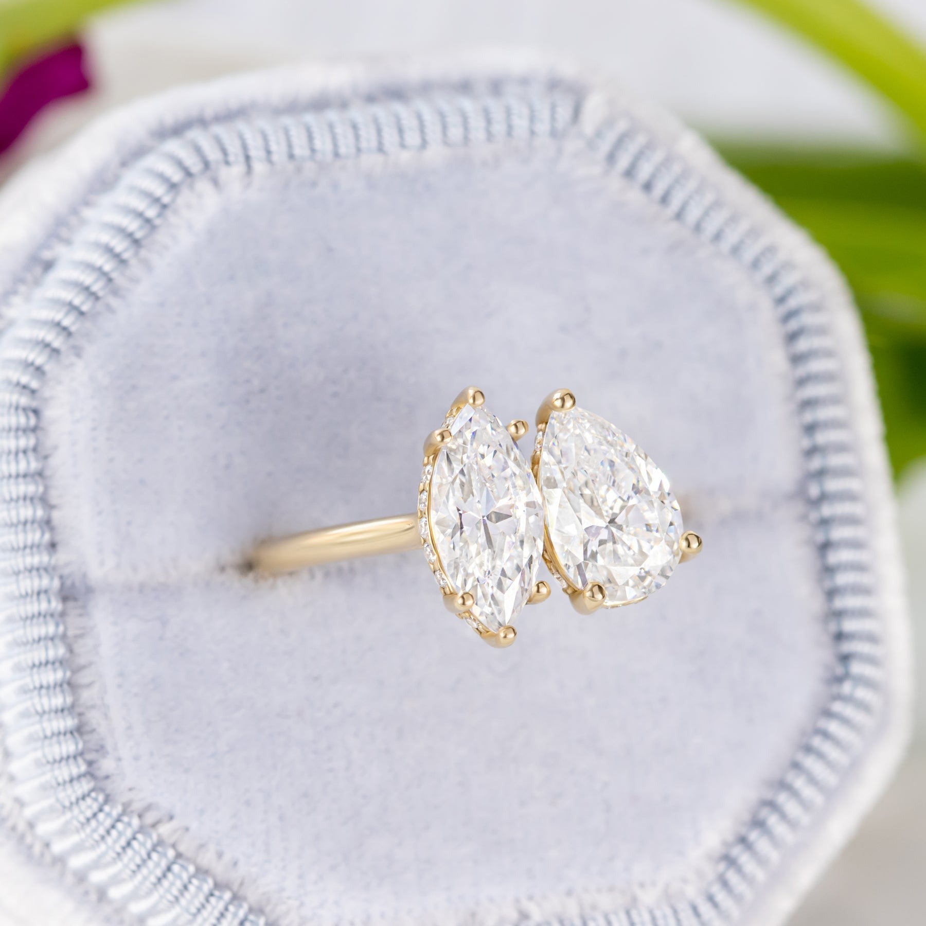 White Gold Hidden Halo Ring Round Cut Diamond With Prong Setting.
