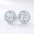 Round Diamond Halo Earrings In White Gold
