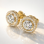 Round Diamond Stud Earrings With Halo Setting
