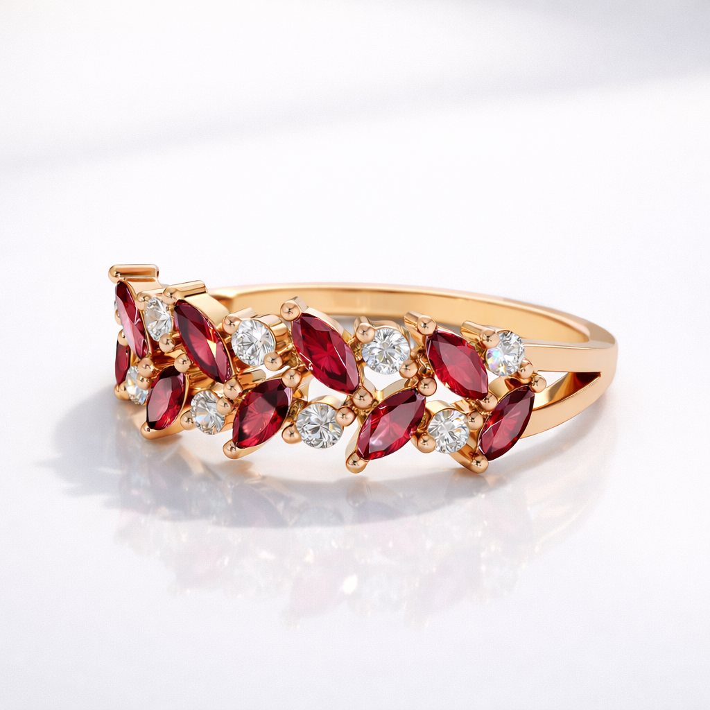 Two Row Ruby And Diamond Wedding Band
