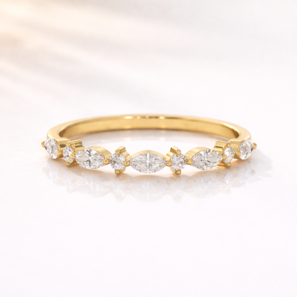Marquise Cut Diamond Or Moissanite Moissanite Stackable Ring Rose Gold Wedding Band.
