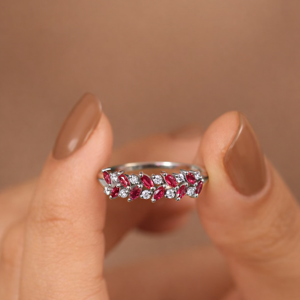 Elegant Ruby And Diamond Prong Set Ring
