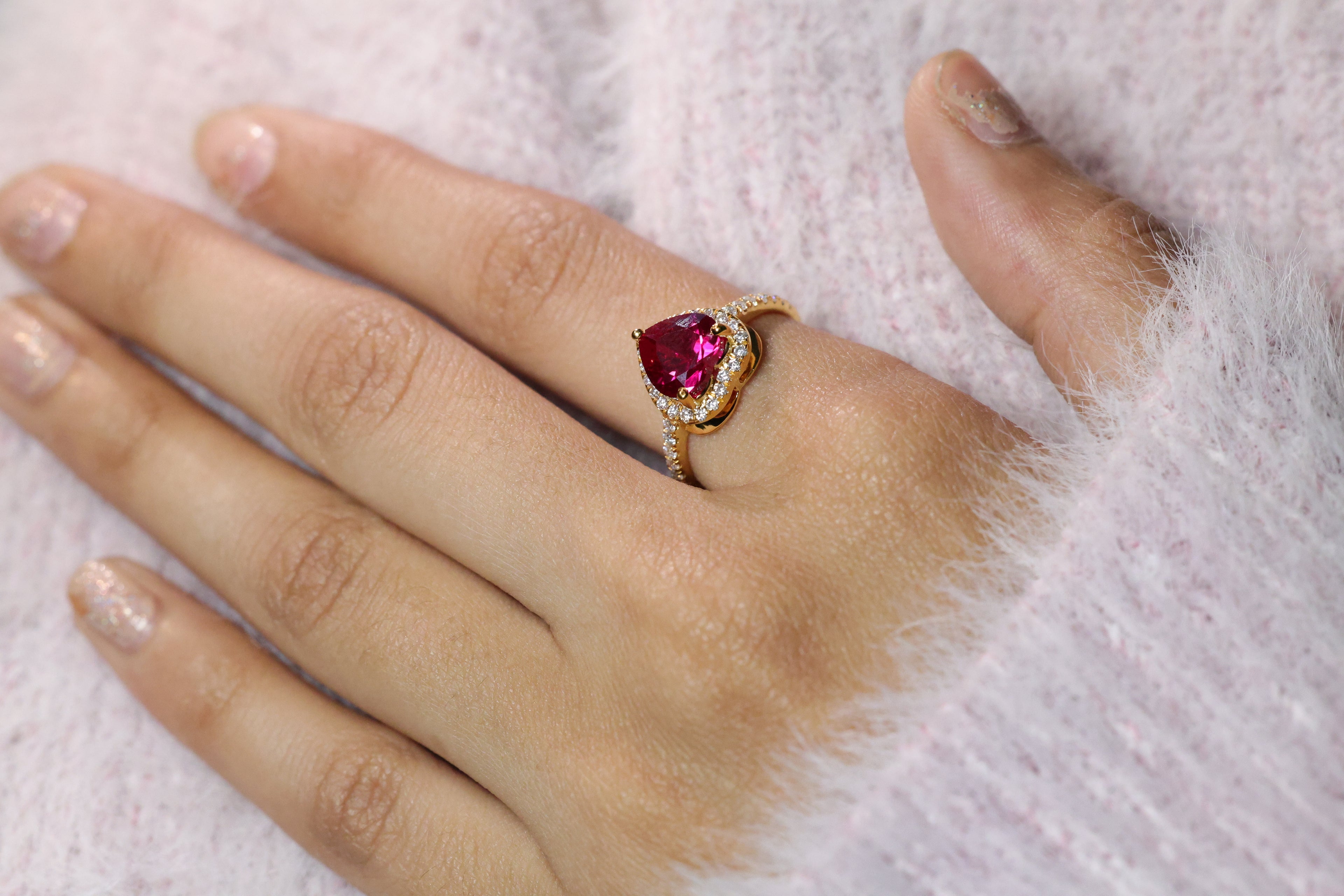 Heart Cut Engagement Ring 3 Round Prong Setting Ruby Gold Ring.
