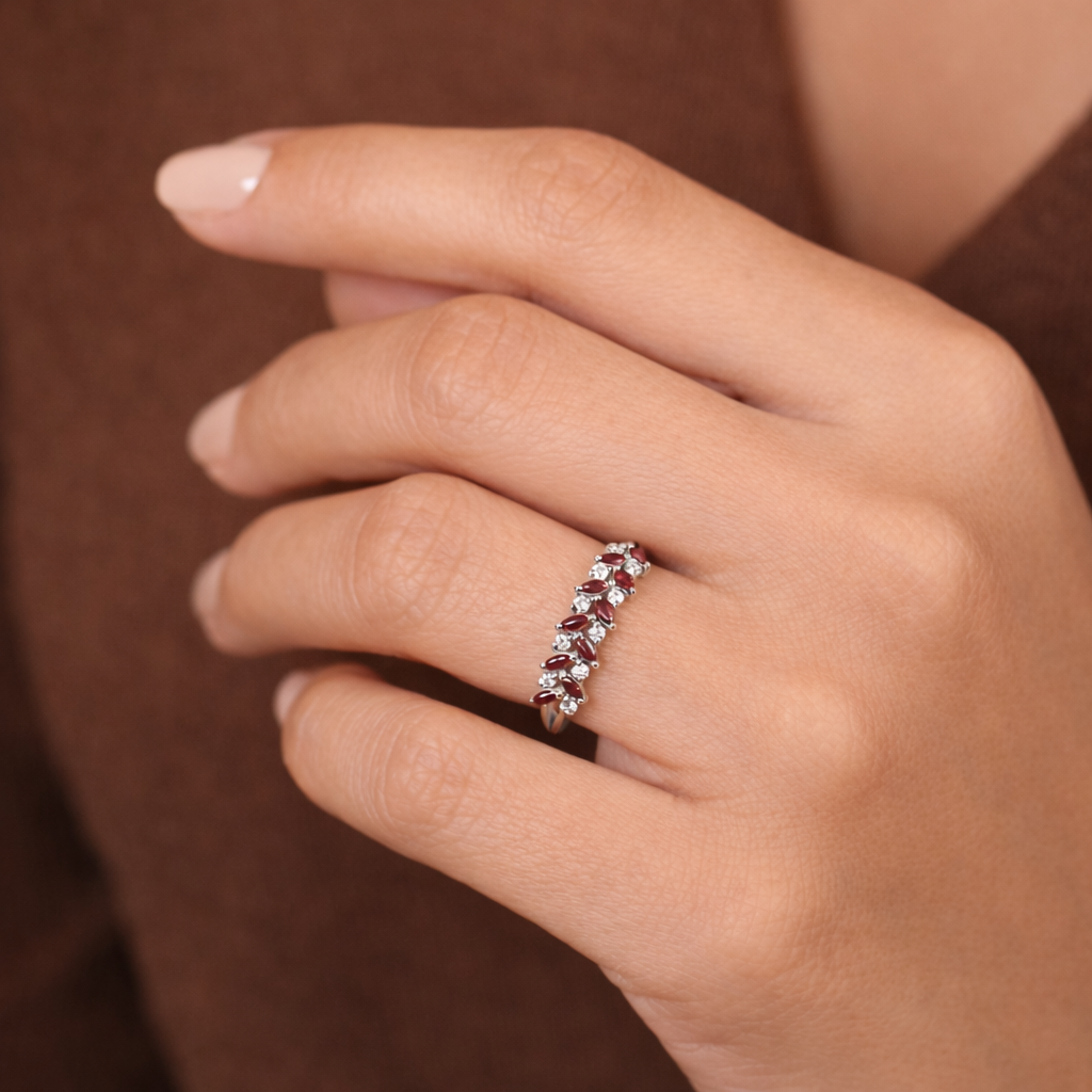 Yellow Gold Ruby And Diamond Anniversary Band
