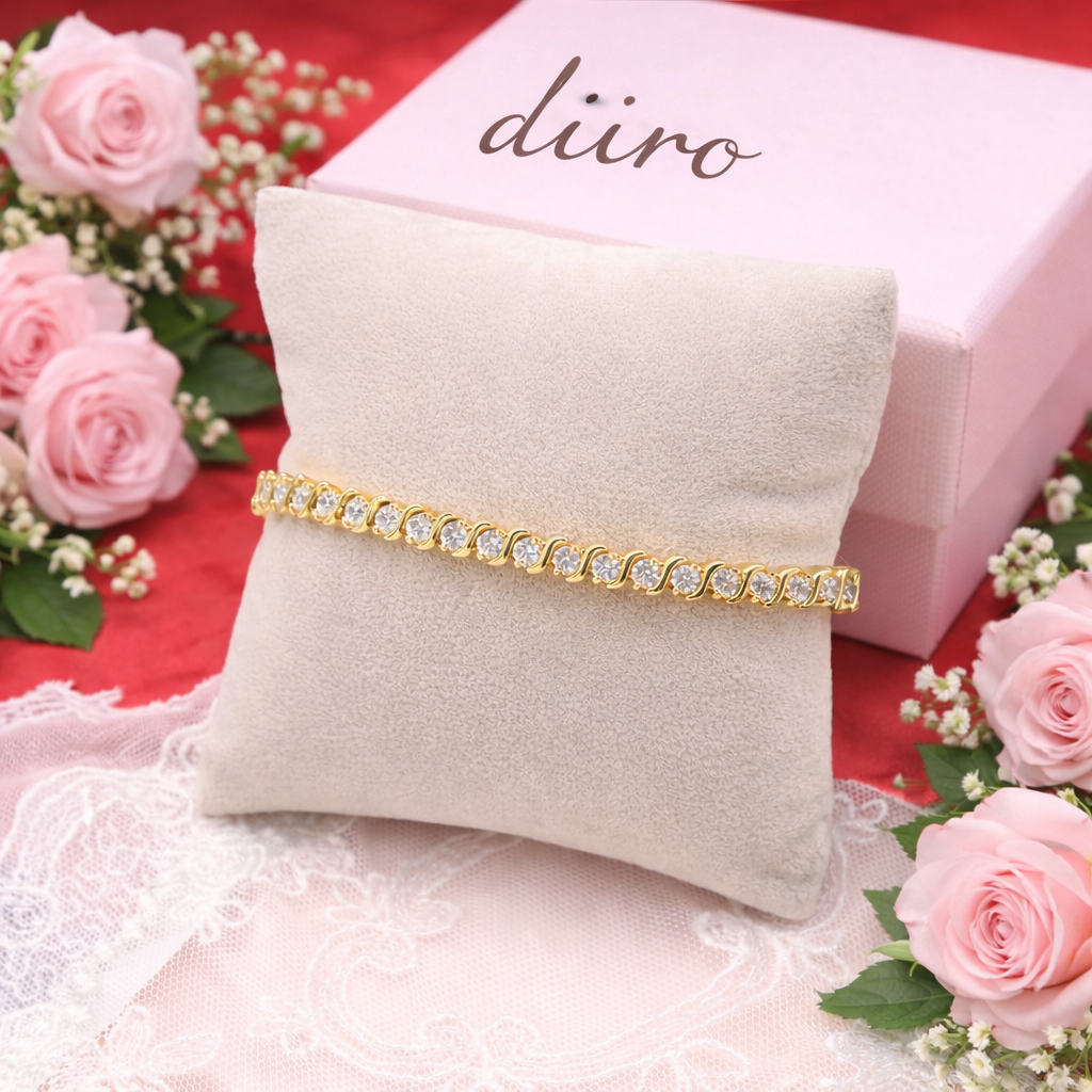 Gold And Diamond Tennis Bracelet Featuring S Curve Bar Design
