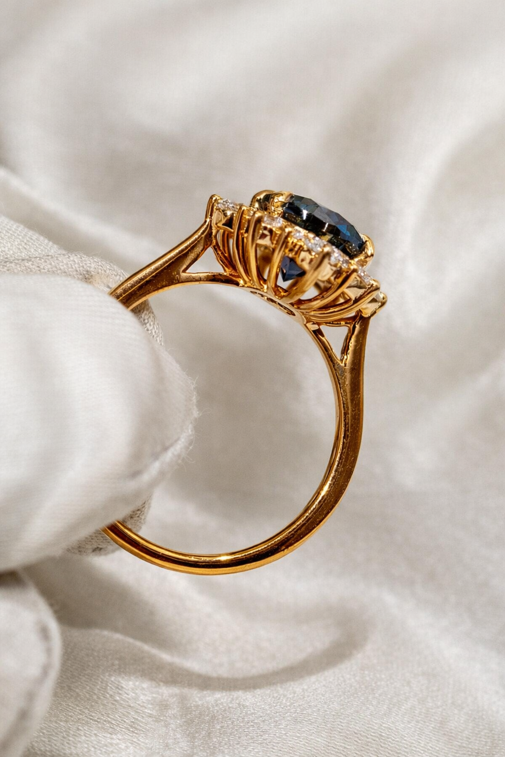 Diamond Engagement Ring Oval Cut Blue Sapphire Custom Ring Diiro.
