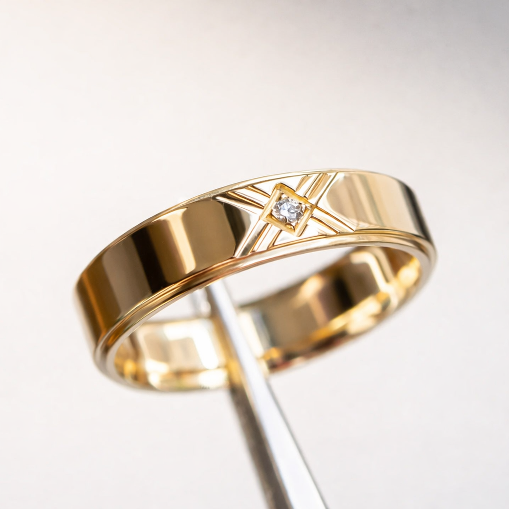 Moissanite Ring Men Mens Art Deco Wedding Band Unisex Band Diamond Ring.
