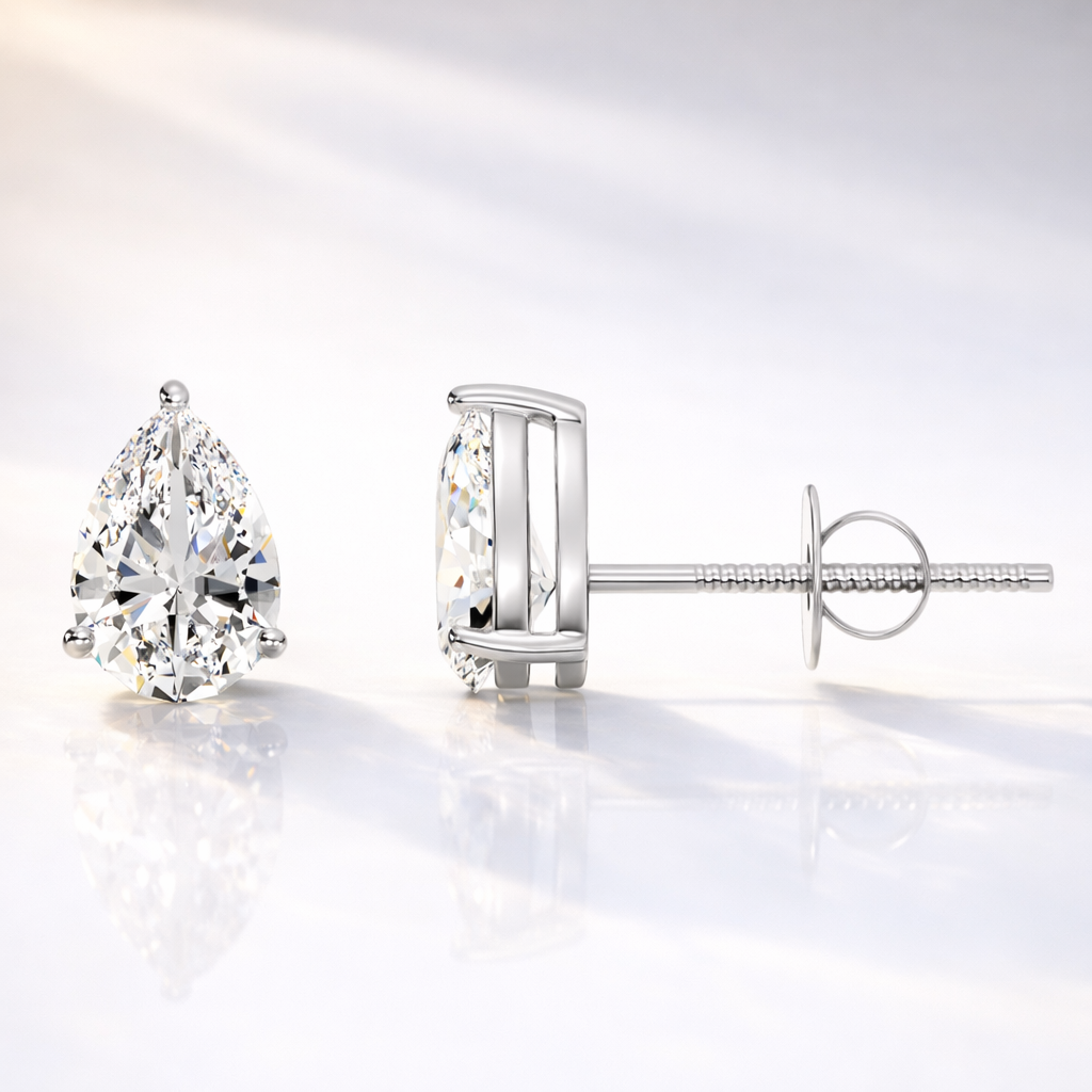 Yellow Gold Teardrop Earrings With Pear Cut Diamond
