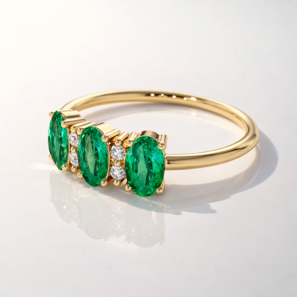 Three Oval Emerald Ring Design
