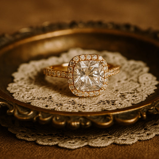 Women's Cushion Cut Moissanite Ring, Halo Pave Wedding Jewelry With VVS1 Clarity And Stunning Brilliance