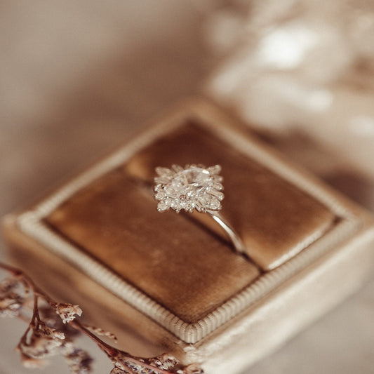 Oval Cut Moissanite Ring, Marquise & Baguette Accents 14K Gold Engagement Fine Jewelry With VVS1