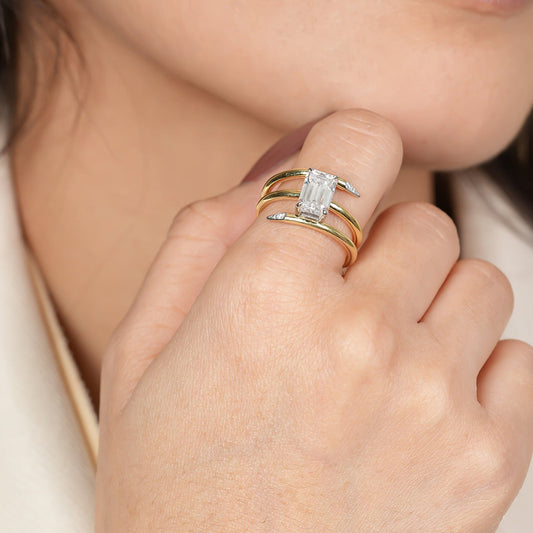 Gold Emerald Rings Gold Double Band Ring Moissanite VVS1 Diamond Rings