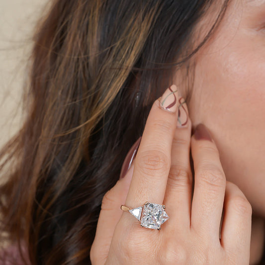 Princess Cut Moissanite Ring, 1ct Trilogy Three Stone Gold Engagement Fine Jewelry