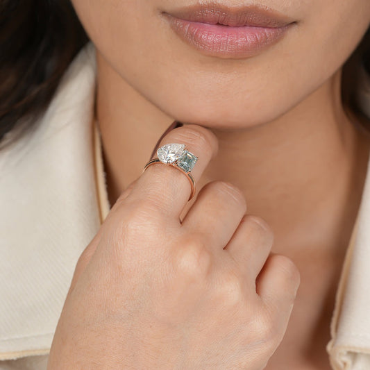 Toi Et Moi Moissanite Ring, Pear & Emerald Cut Rose Gold Engagement Fine Jewelry With Elegance