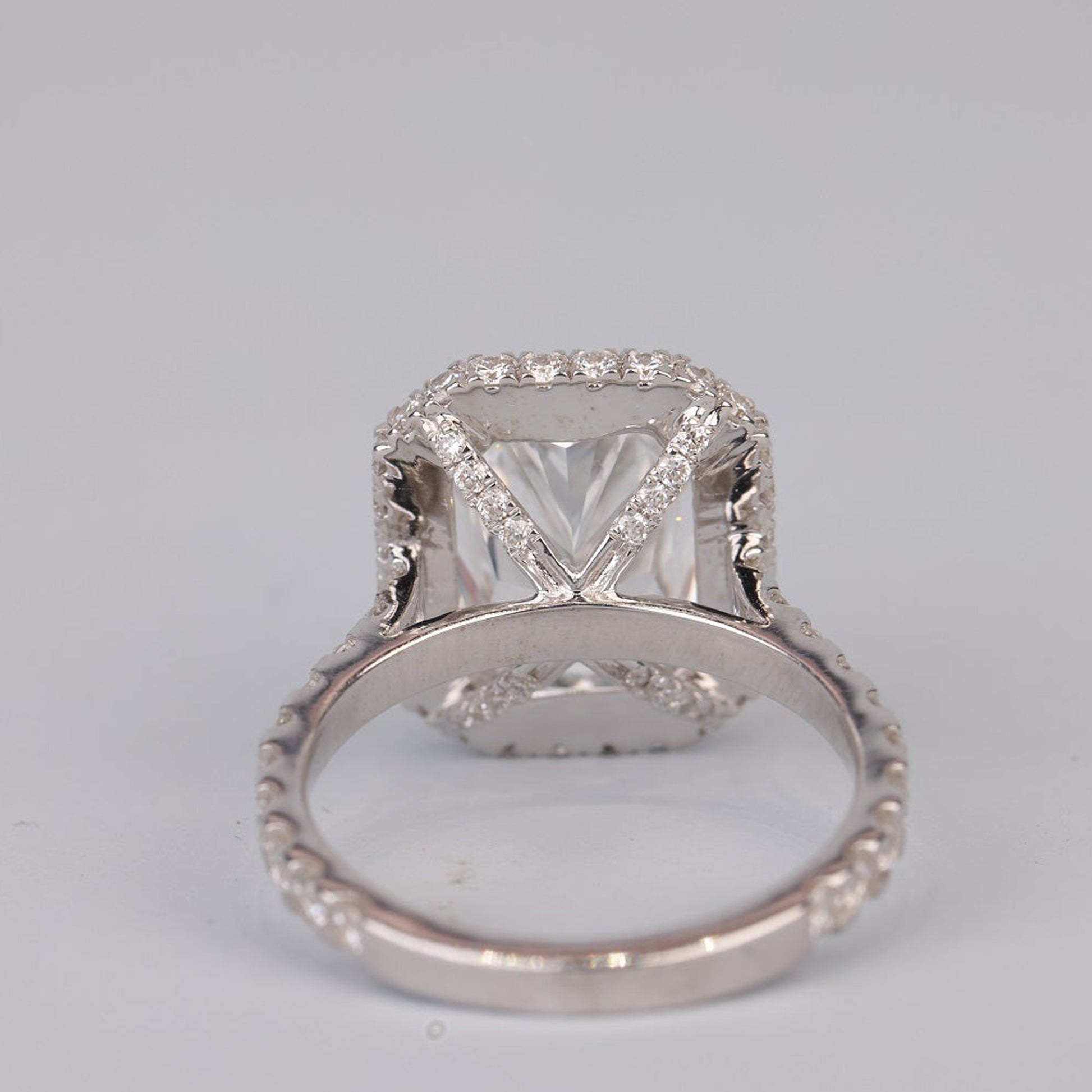 Double Halo Radiant Cut Ring, Moissanite 14K White Gold Engagement Fine Jewelry With Brilliant Design
