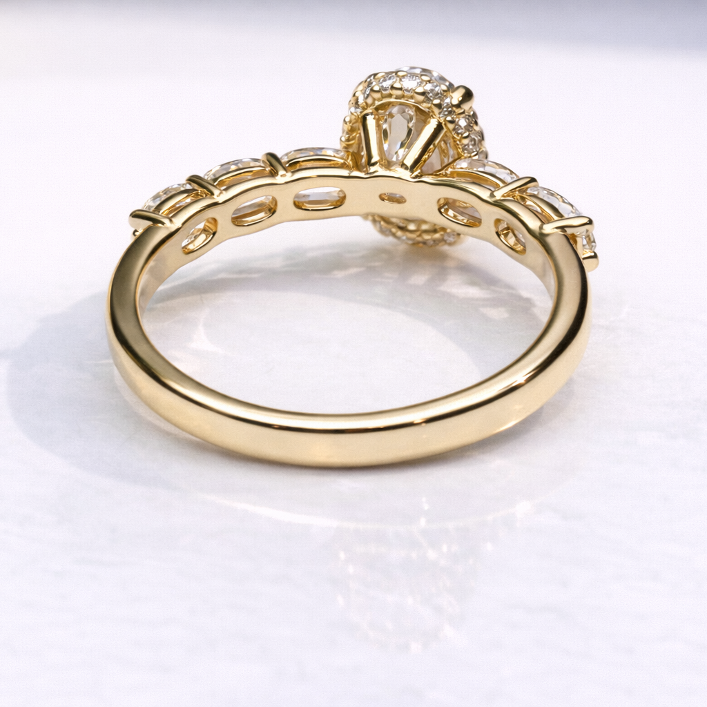 Hidden Halo Oval Engagement Ring Round Cut Hidden Halo Diamond Ring.
