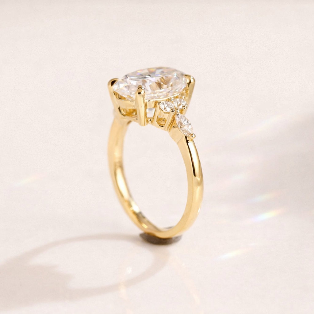 Diiro Oval Cut Moissanite Engagement Ring In White Gold