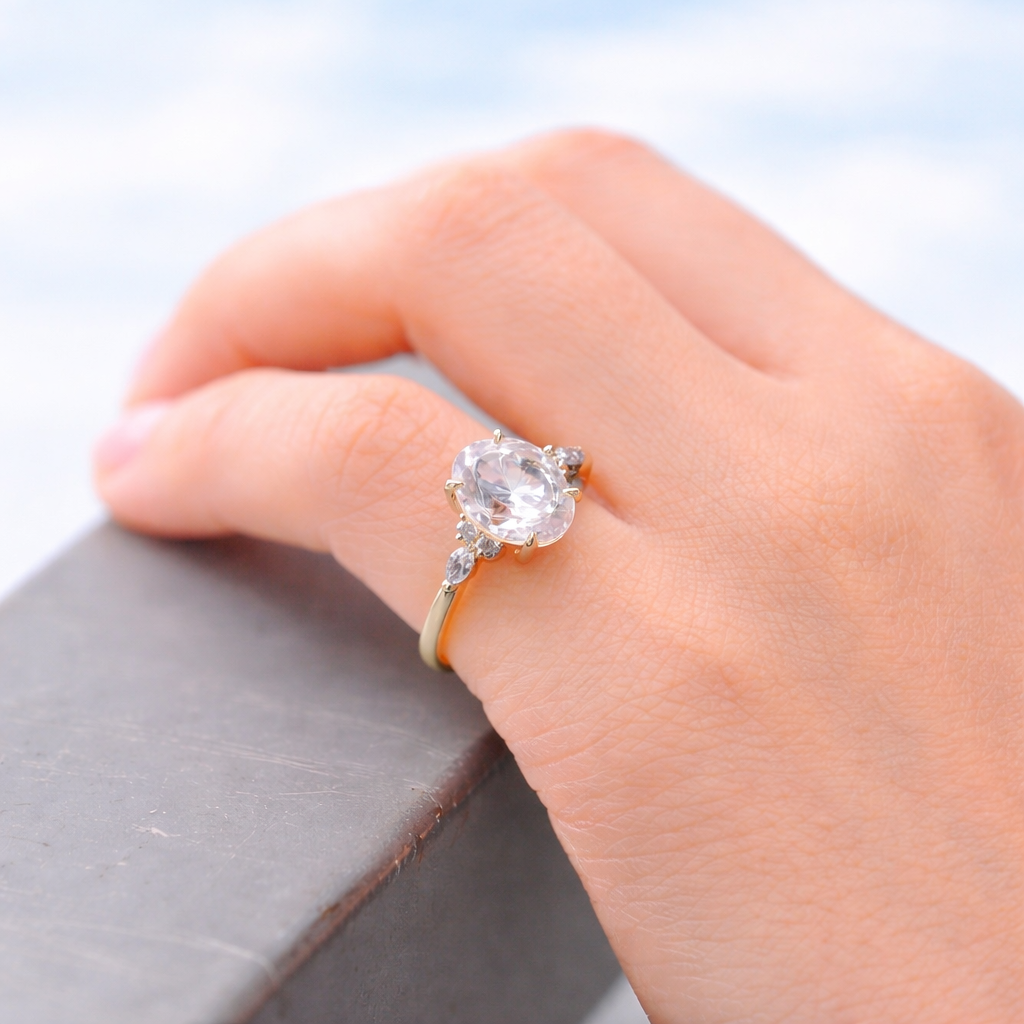 Seven Stone Oval Moissanite Ring With Elegant Side Accents
