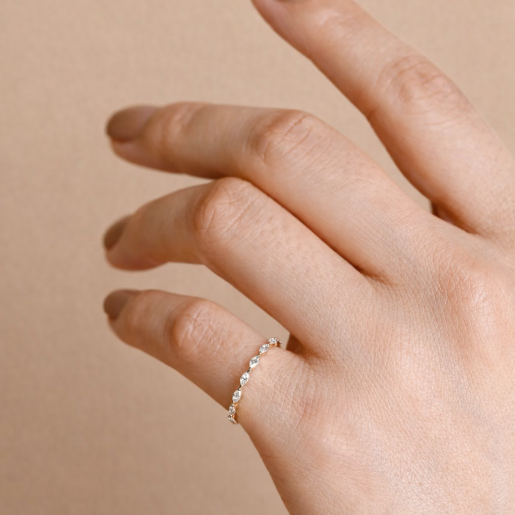 Dainty V Shaped Wedding Ring With Diamond Or Moissanite
