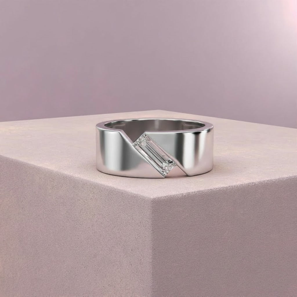 Diamond Mens Ring Featuring Bold Baguette Cut Center Stone
