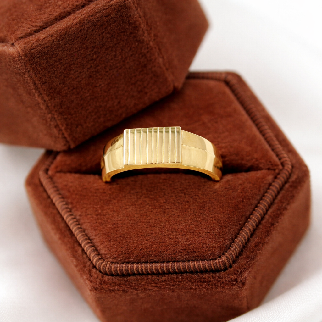 Men's Gold Wedding Band Antique Signet Ring Mens Rectangular Signet Ring.
