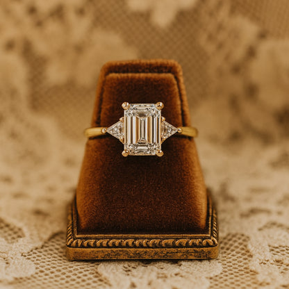 Side Stone Ring Emerald Cut Moissanite Engagement Bridal Anniversary Jewelry Gift Wedding Proposal Gemstone Love