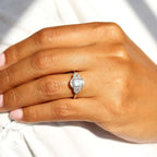 Side Stone Engagement Ring Nature Inspired Oval Cut Center Stone White Gold.