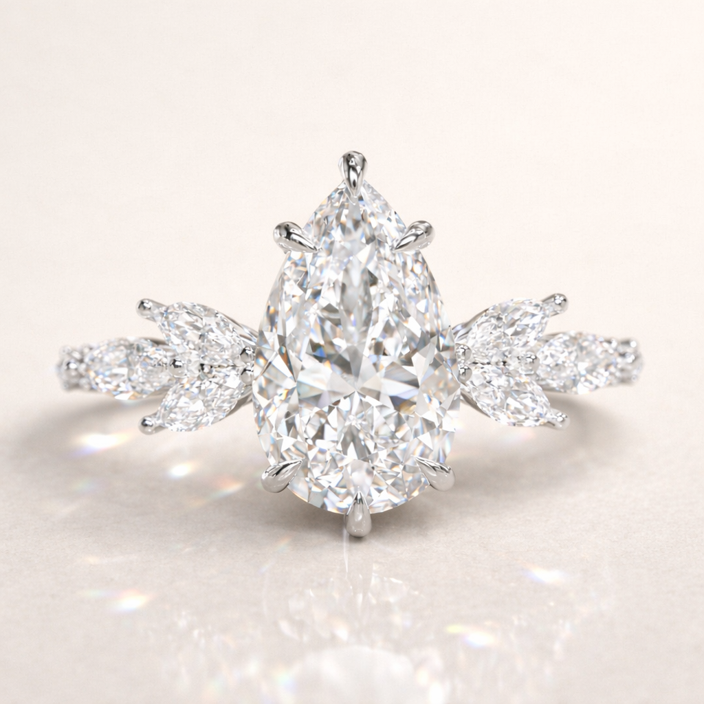 Yellow Gold Teardrop Shaped Ring With Lab Grown Diamond
