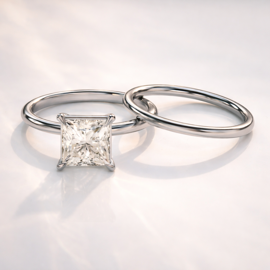 Lab grown diamond princess cut bridal set design
