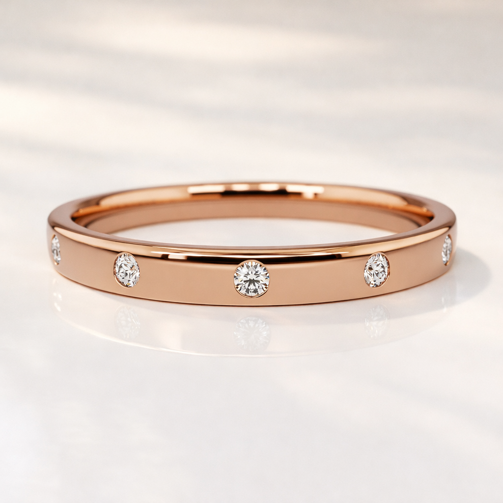 Minimalist Yellow Gold Flush Set Wedding Band With Subtle Diamonds
